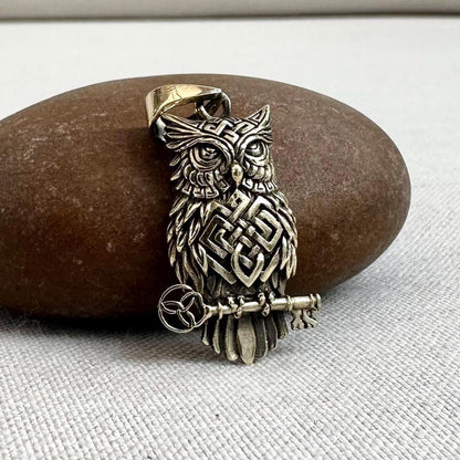 Brass Owl & Key Bird Celtic Knot Pendant/Necklace