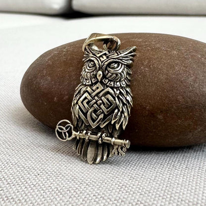Brass Owl & Key Bird Celtic Knot Pendant/Necklace