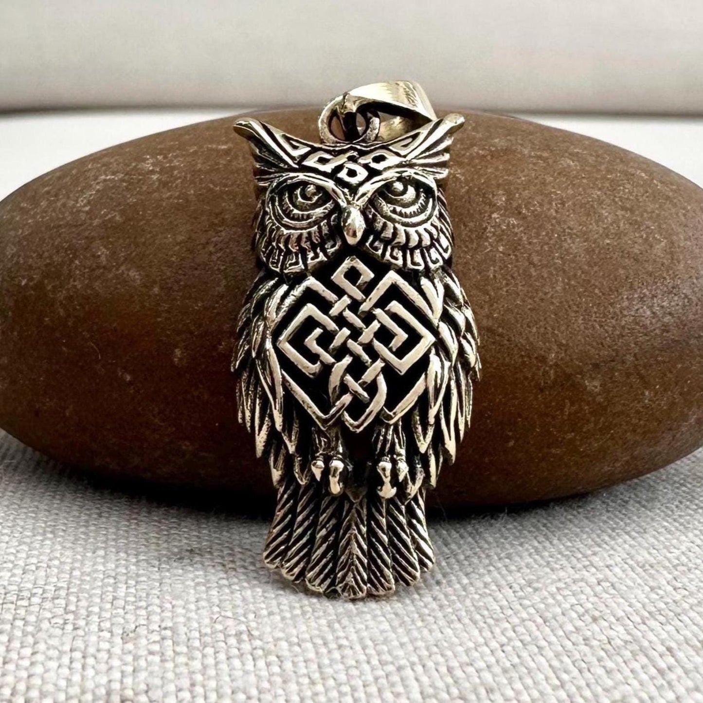 Brass Owl Bird Celtic Knot Pendant/Necklace