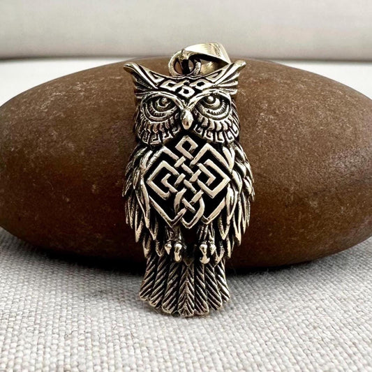 Brass Owl Bird Celtic Knot Pendant/Necklace