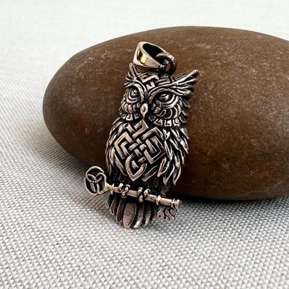 Bronze Owl & Key Bird Celtic Knot Pendant/Necklace