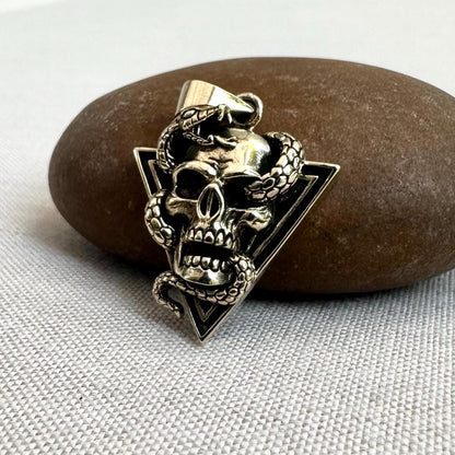 Brass Skull & Snake Gothic Punk Skeleton Pendant/Necklace