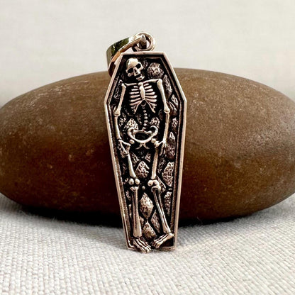 Bronze Skull Skeleton Gothic Punk Coffin Pendant/Necklace