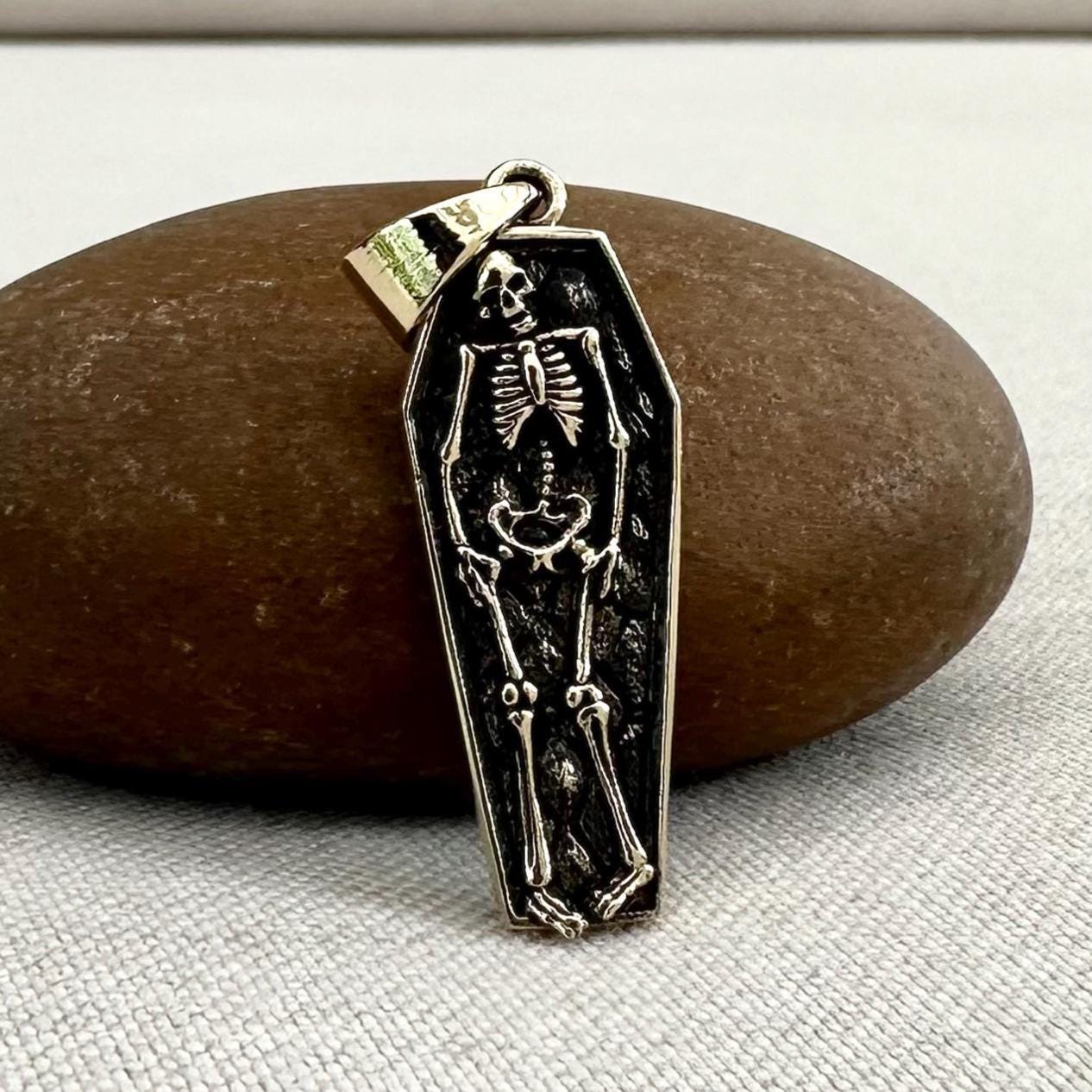 Brass Skeleton Gothic Punk Biker Skull Coffin Pendant/Necklace