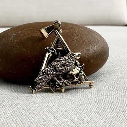 Brass Odin's Raven Viking Crow Pendant/Necklace