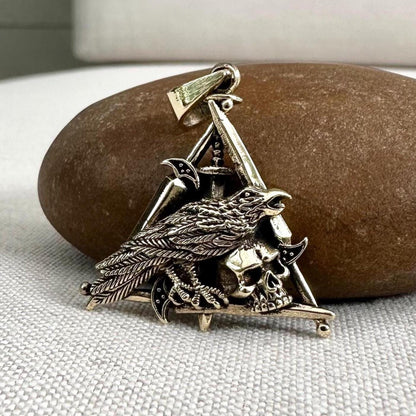 Brass Odin's Raven Viking Crow Pendant/Necklace