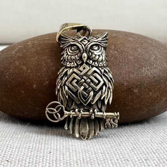 Brass Owl & Key Bird Celtic Knot Pendant/Necklace