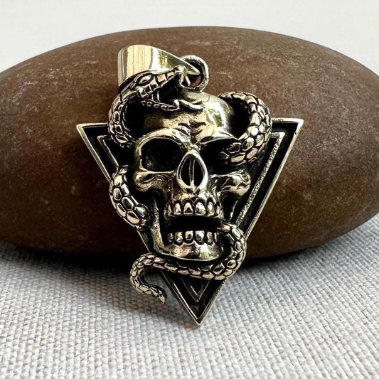 Brass Skull & Snake Gothic Punk Skeleton Pendant/Necklace