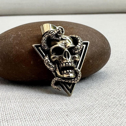 Brass Skull & Snake Gothic Punk Skeleton Pendant/Necklace