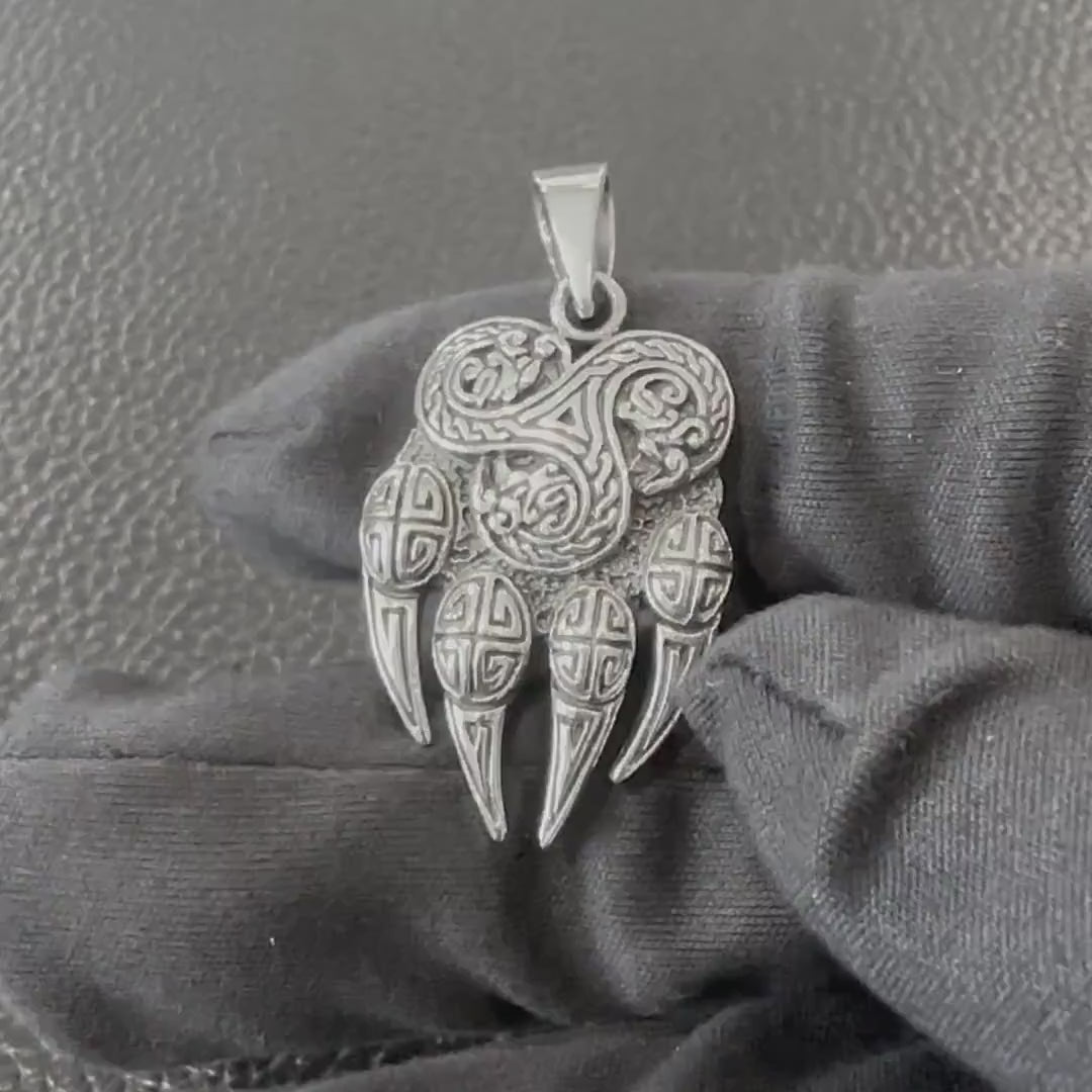 Handcrafted 925 Sterling Silver Bear Paw Pendant Viking Berserker Impress of Veles Bear Fist Pendant/Necklace Silver Jewelry Gift by VINTZ