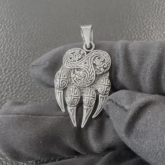 Handcrafted 925 Sterling Silver Bear Paw Pendant Viking Berserker Impress of Veles Bear Fist Pendant/Necklace Silver Jewelry Gift by VINTZ