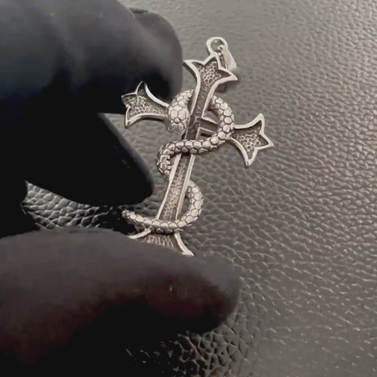 Handcrafted 925 Sterling Silver Cross Pendant Christian God Jesus Christ Crucifix Snake Pendant/Necklace Jewelry Accessories Gift by VINTZ