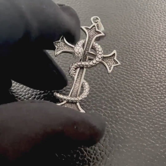 Handcrafted 925 Sterling Silver Cross Pendant Christian God Jesus Christ Crucifix Snake Pendant/Necklace Jewelry Accessories Gift by VINTZ