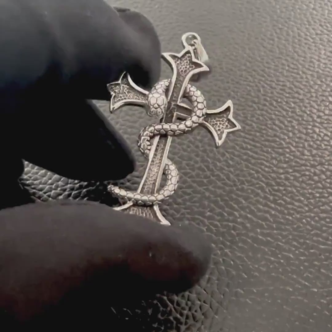Handcrafted 925 Sterling Silver Cross Pendant Christian God Jesus Christ Crucifix Snake Pendant/Necklace Jewelry Accessories Gift by VINTZ