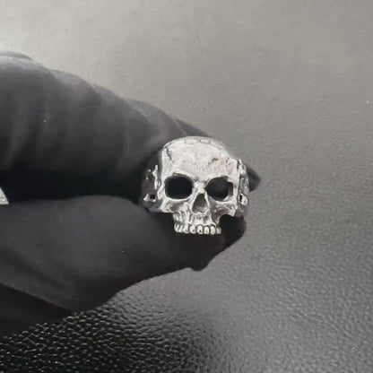 Handcrafted 925 Sterling Silver Skull Ring Gothic Pirate Punk Skull Biker Skeleton Ring Silver Jewelry Fashion Accessories Gift by VINTZ