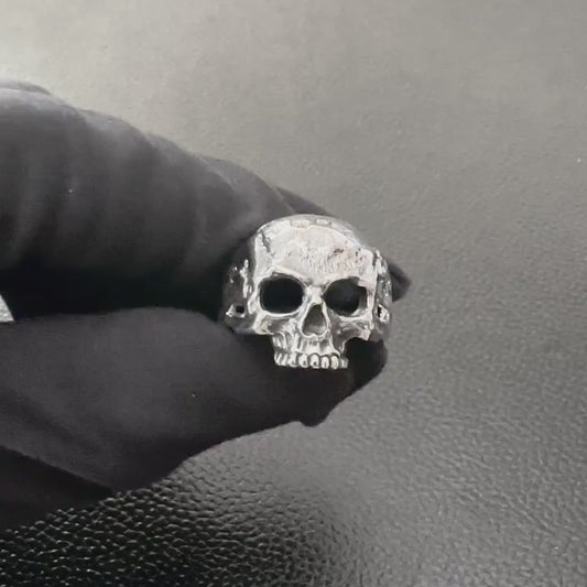 Handcrafted 925 Sterling Silver Skull Ring Gothic Pirate Punk Skull Biker Skeleton Ring Silver Jewelry Fashion Accessories Gift by VINTZ