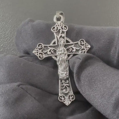 Handcrafted 925 Sterling Silver Cross Pendant Catholic Jesus Christ Crucifix Pendant/Necklace Silver Jewelry Accessories Gift by VINTZ
