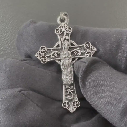 Handcrafted 925 Sterling Silver Cross Pendant Catholic Jesus Christ Crucifix Pendant/Necklace Silver Jewelry Accessories Gift by VINTZ