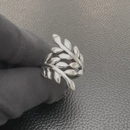 Handcrafted 925 Sterling Silver Olive Leaf Ring Silver Jewelry Fashion Accessories Gift by VINTZ