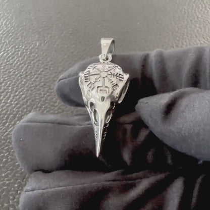Handcrafted 925 Sterling Silver Raven Skull Pendant Viking Vegvisir Odin's Raven Bird Pendant/Necklace Jewelry Accessories Gift by VINTZ