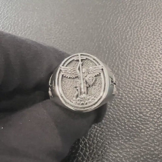 Handcrafted 925 Sterling Silver Saint Archangel Michael Ring Apostle of Jesus Christ Patron Saint Amulet Ring Silver Accessories by VINTZ