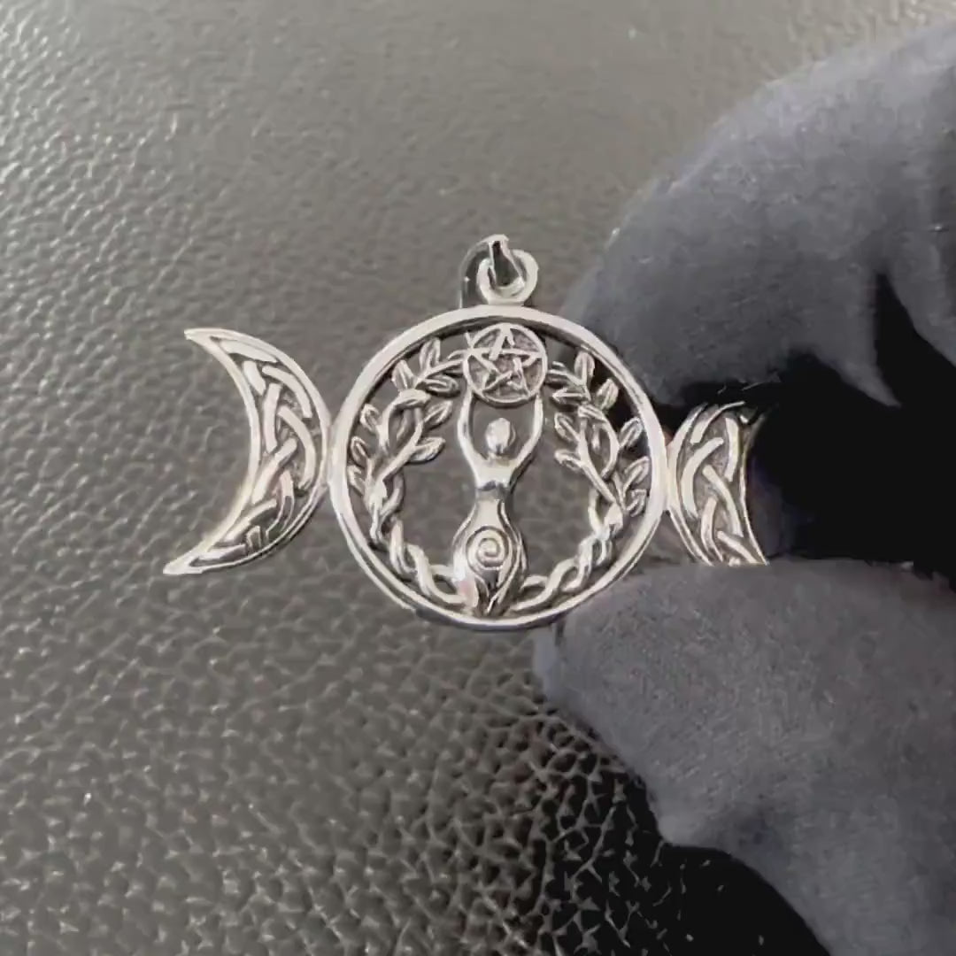 Handcrafted 925 Sterling Silver Triple Moon Goddess Pendant Luna Deities Crescent Moon Wiccan Pendant/Necklace Silver Jewelry Gift by VINTZ