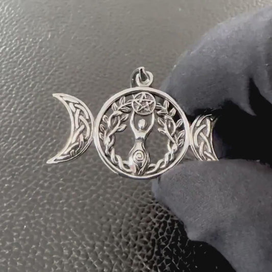 Handcrafted 925 Sterling Silver Triple Moon Goddess Pendant Luna Deities Crescent Moon Wiccan Pendant/Necklace Silver Jewelry Gift by VINTZ