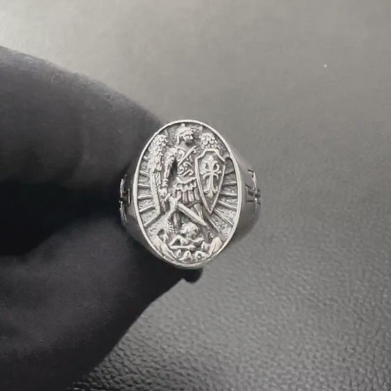 Handcrafted 925 Sterling Silver Archangel Ring Saint Michael Guardian Angel Christian Knight Ring Silver Jewelry Accessories Gift by VINTZ