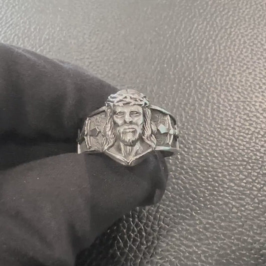 Handcrafted 925 Sterling Silver Jesus Christ Face Ring Jesus Anillo Rostro Ring Christian God Ring Silver Jewelry Accessories Gift by VINTZ