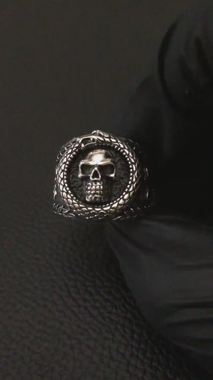 Skull Punk Biker Skeleton Ouroboros Snake Ring