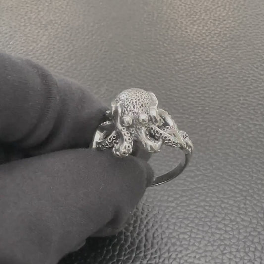 Handcrafted 925 Sterling Silver Octopus Ring Kraken Sea Monster Aquatic Animals Ring Silver Jewelry Accessories Gift by VINTZ