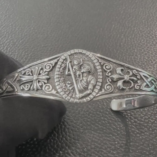 Handcrafted 925 Sterling Silver Saint Christopher Bracelet Christian Patron Saint Amulet Talisman Bracelet Silver Jewelry Gift by VINTZ