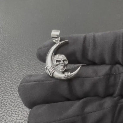 Skull Crescent Moon Punk Style Biker Pendant/Necklace