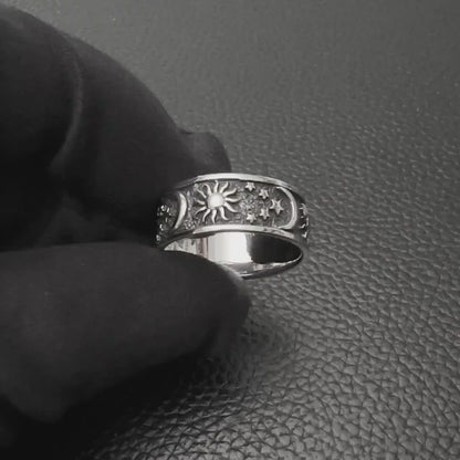 Celtic Crescent Moon Sun Ring