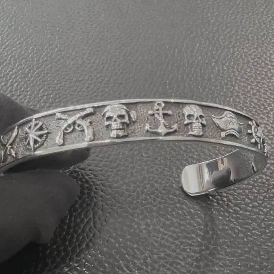 Handcrafted 925 Sterling Silver Pirate Skull Bracelet Punk Skull Gothic Biker Skeleton Bracelet Silver Jewelry Accessories Gift by VINTZ