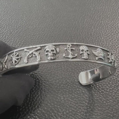Handcrafted 925 Sterling Silver Pirate Skull Bracelet Punk Skull Gothic Biker Skeleton Bracelet Silver Jewelry Accessories Gift by VINTZ