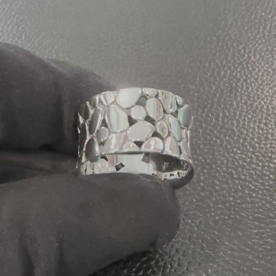 Handcrafted 925 Sterling Silver Pebble Ring Cobblestone Earth Elements Stone Ring Silver Fashion Jewelry Accessories Gift by VINTZ