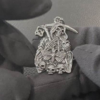 Handcrafted 925 Sterling Silver Grim Reaper Pendant God of Death Gothic Skull Pendant/Necklace Silver Jewelry Accessories Gift by VINTZ