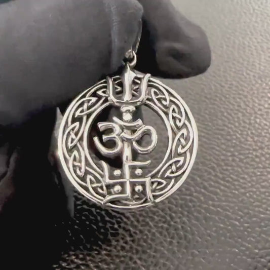 Handcrafted 925 Sterling Silver Ohm/Om Pendant Buddhism Hindi Yoga Talisman Swastika Pendant/Necklace Silver Jewelry Accessory Gift by VINTZ