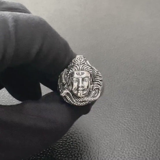 Handcrafted 925 Sterling Silver Shiva Ring Hinduism God Trimurti Mahadeva Shaivism Hindi Deity Ring Silver Jewelry Accessories Gift by VINTZ