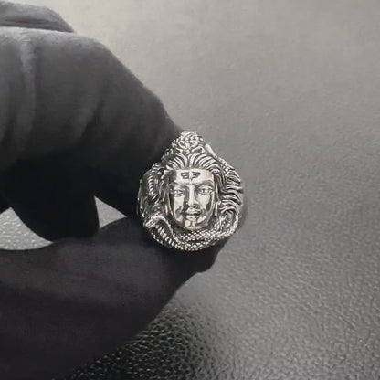 Handcrafted 925 Sterling Silver Shiva Ring Hinduism God Trimurti Mahadeva Shaivism Hindi Deity Ring Silver Jewelry Accessories Gift by VINTZ