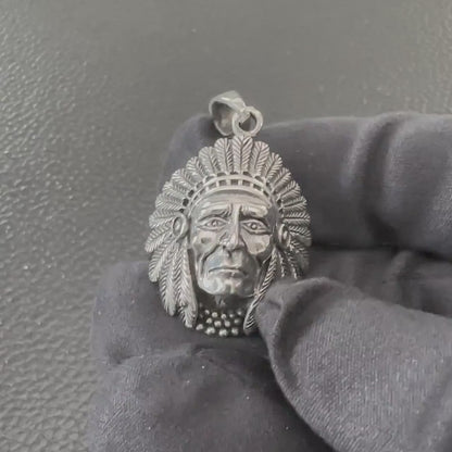 Handcrafted 925 Sterling Silver Indian Native American Pendant Tribe Chieftain Pendant/Necklace Silver Jewelry Accessories Gift by VINTZ