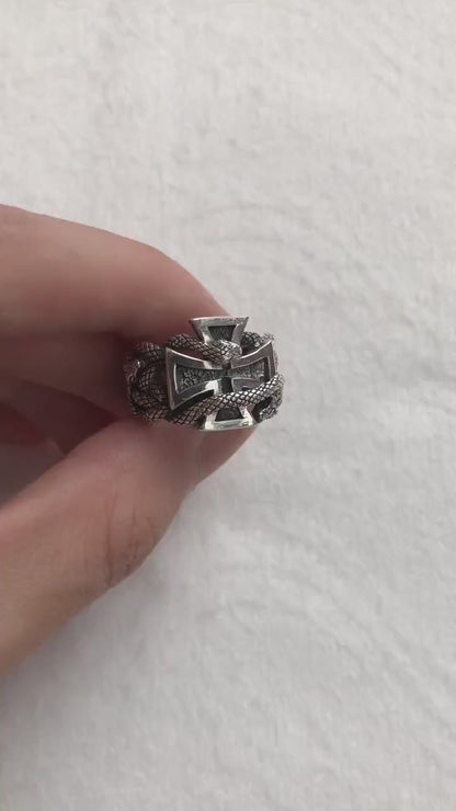 Knight Templar Cross Seal Crusader Snake Ring