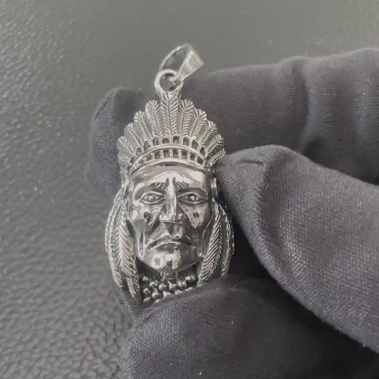 Handcrafted 925 Sterling Silver Indian Native American Pendant Tribal Chieftain Pendant/Necklace Silver Jewelry Accessories Gift by VINTZ
