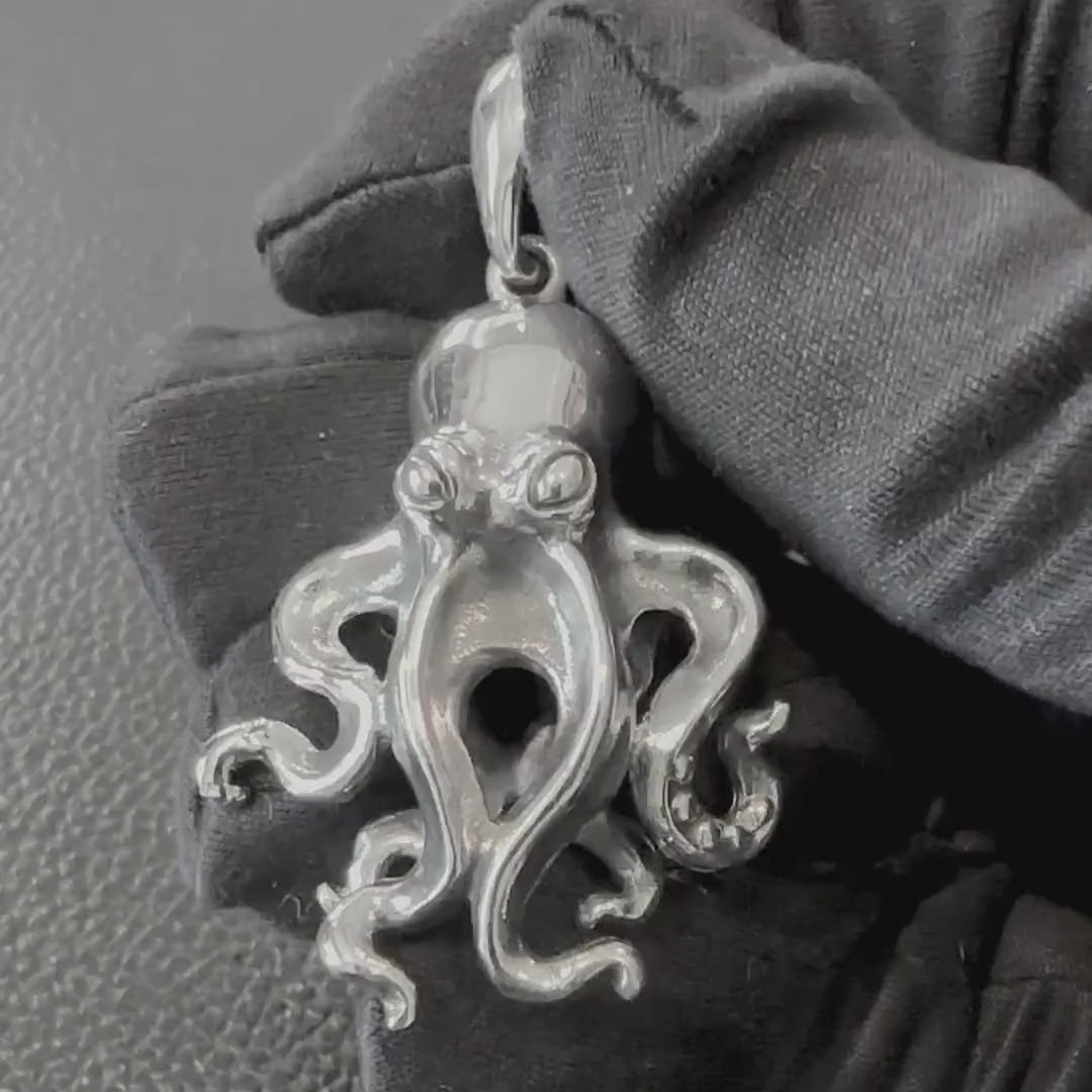 Handcrafted 925 Sterling Silver Octopus Pendant Kraken Sea Monster Pendant/Necklace Silver Jewelry Fashion Animal Accessories Gift by VINTZ