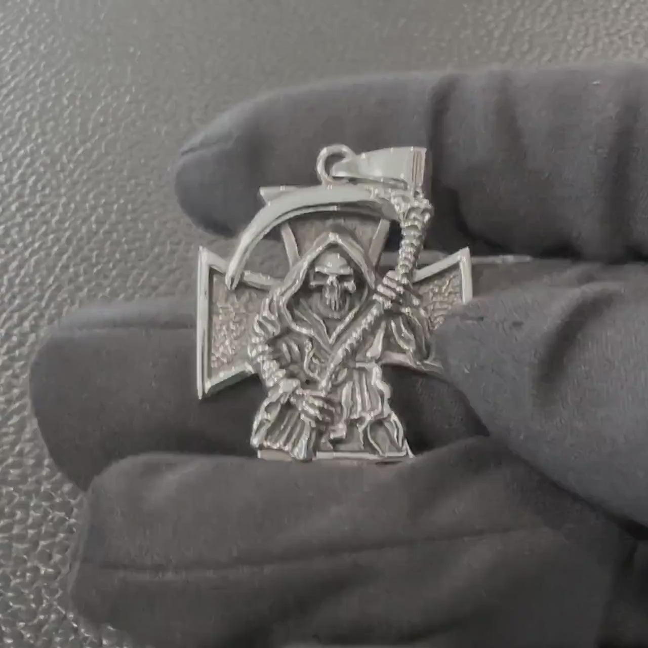 Handcrafted 925 Sterling Silver Grim Reaper Pendant Gothic Skull Templar Cross Pendant/Necklace Silver Jewelry Accessories Gift by VINTZ
