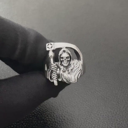 Handcrafted 925 Sterling Silver Grim Reaper Ring God of Death Gothic Skull Ring Silver Fashion Jewelry Accessories Gift by VINTZ
