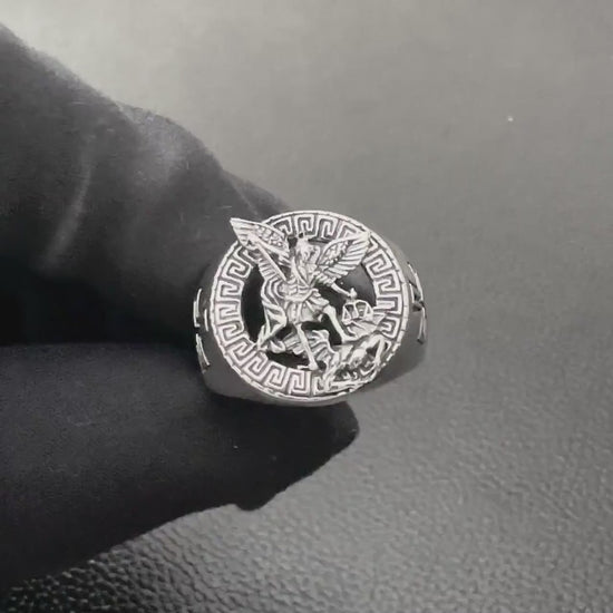 Handcrafted 925 Sterling Silver Saint Archangel Michael Ring Apostle of Jesus Christ Patron Saint Amulet Ring Silver Accessories by VINTZ