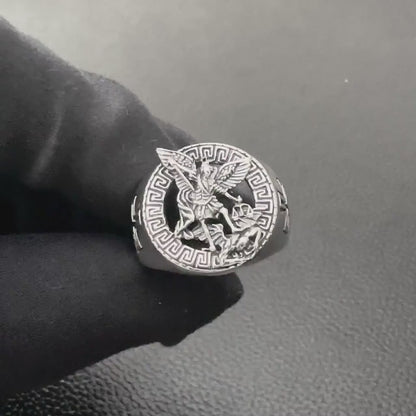 Handcrafted 925 Sterling Silver Saint Archangel Michael Ring Apostle of Jesus Christ Patron Saint Amulet Ring Silver Accessories by VINTZ